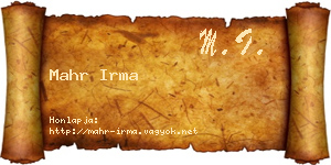 Mahr Irma névjegykártya